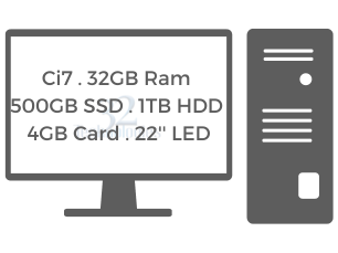 Core i7 . 10th Gen . 32GB Ram . 500GB SSD . 1TB HDD . 4GB Card . 22'' LED